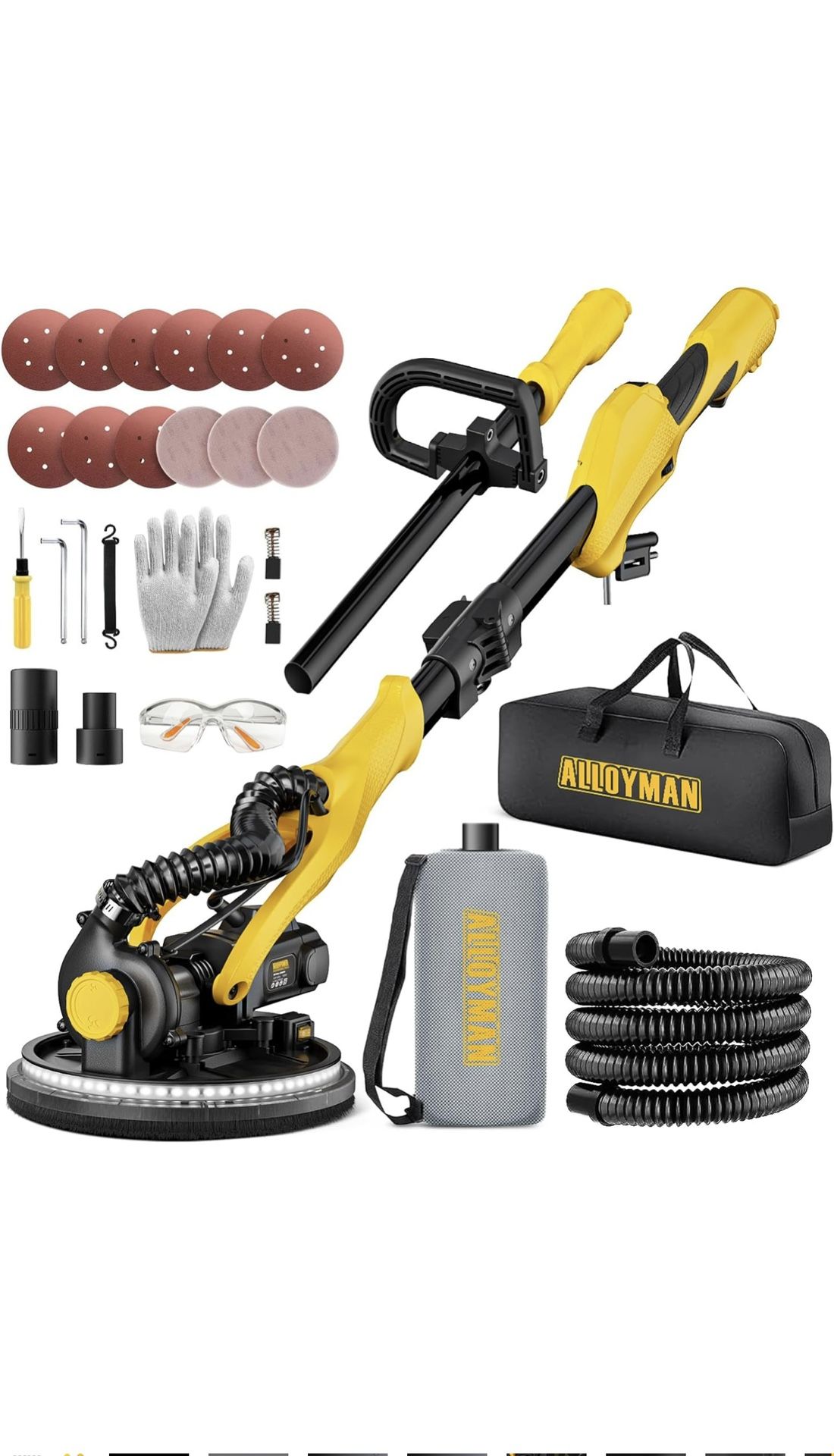 Drywall Sander, 1050W Electric Drywall Sander with Vacuum Dust Collection, 2100RPM Wall Sander with 7 Variable Speed, Foldable & Extendable Handle, Do