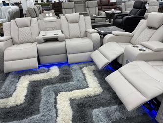 Brand New Power Recliner Sofa or Loveseat w/Adjustable headrest, LED lights & Bluetooth speakers
