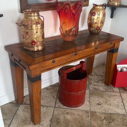 Mexican Rustic Console Table – Solid Wood & Tile Inlay