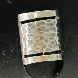 Vintage Ring Size 8.5 Silver 925 Shield Hammered Chunky Tapered Wide Saddle