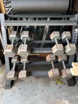Dumbbell Rack with 4 Pairs of Dumbbells.