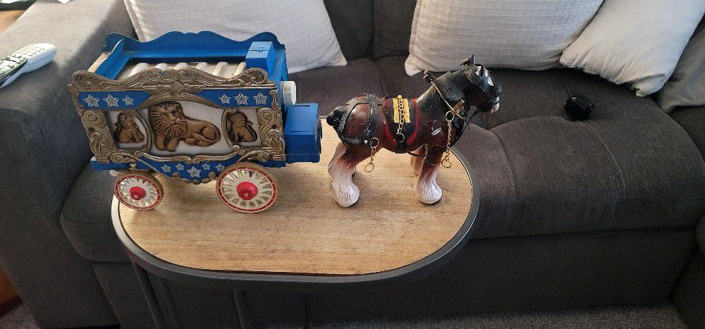 Vintage ceramic Clydesdale Shire Horse /  with circus wagon $25
