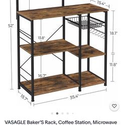 Kitchen Baker’s Rack, Coffee Bar, Microwave Stand, with Steel Frame 35.4", Rustic Brown