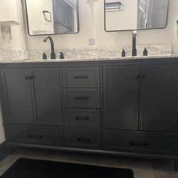Bathroom Vanity 61 Inches X 36 X 22 Gray Blue 