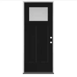 36 in. x 80 in. Craftsman Pearl Left-Hand/Inswing Frosted Glass Jet Black Painted Fiberglass Prehung Front Door