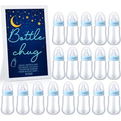 Roowest Bottle Chug Baby Shower Games Favors Including 18 Pcs Bottles with 1 Bottle Chug Wooden Sign for Gender Reveal Baby Shower Party Supplies(Blue