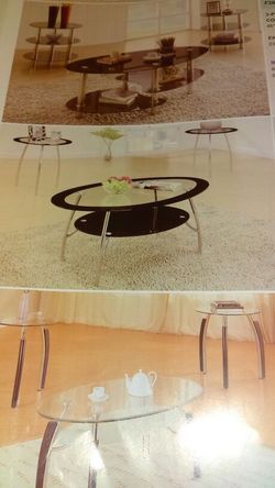 3 pcs coffee table and to end table with glasses top and wood