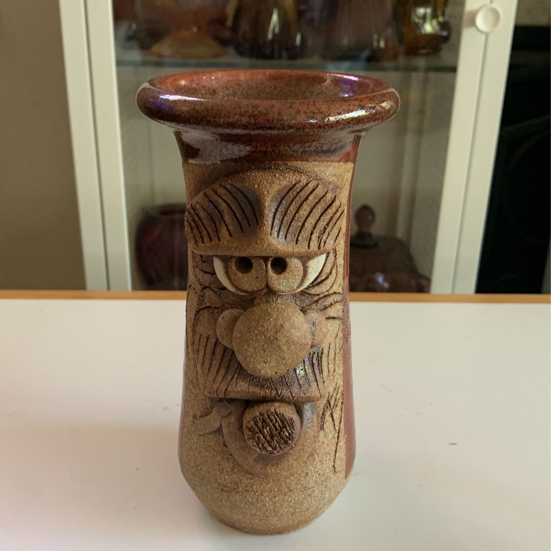 Vintage Ugly Face Pottery Mug MAN W/MUSTACHE AND CIGAR Signed KS