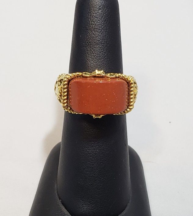 Size 7 Red Lightning Jasper 12.6 ctw Ring on Ion Plated 18k Yellow Gold.