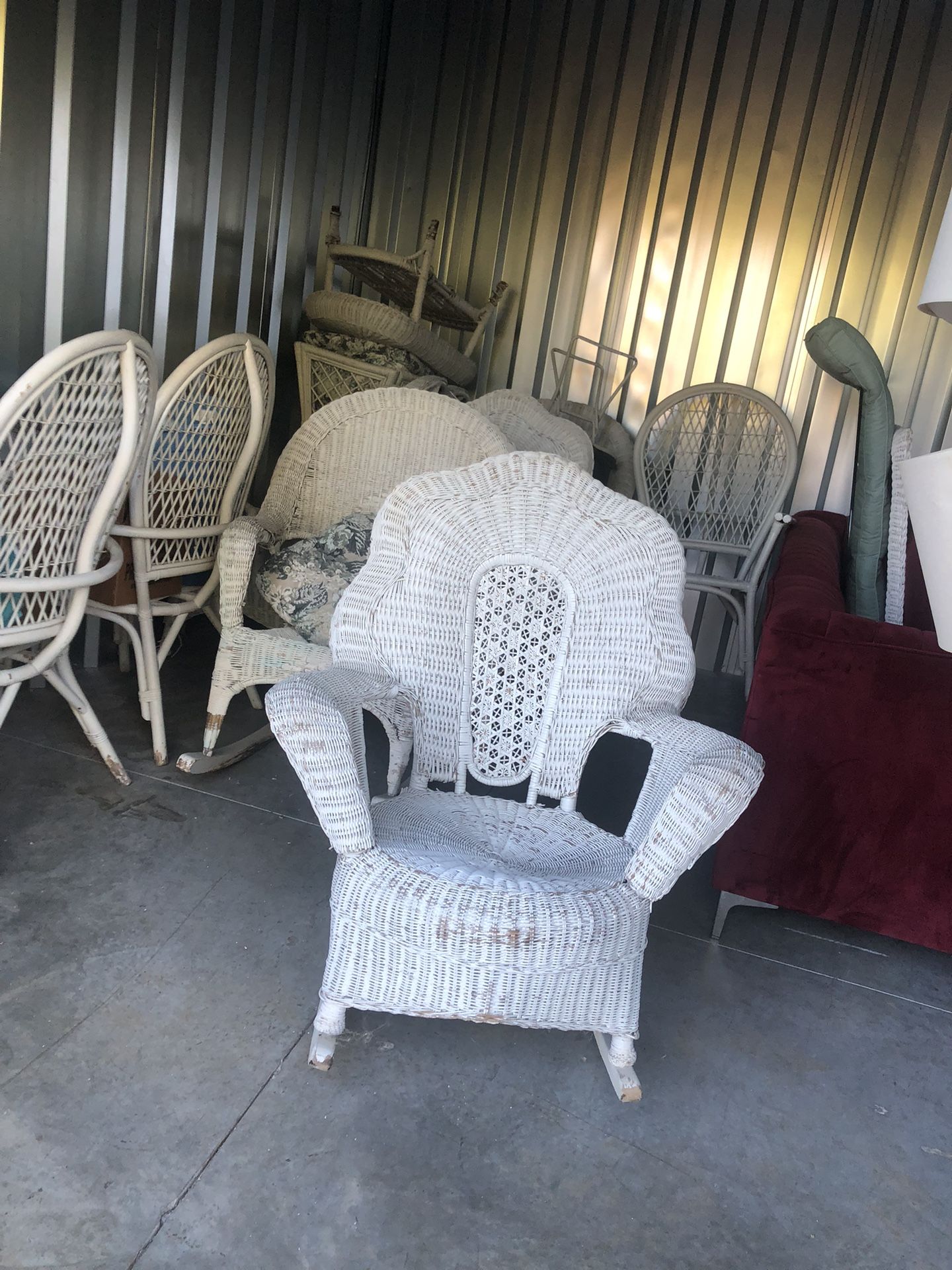 Wicker Furniture, Lamp, Red Couch