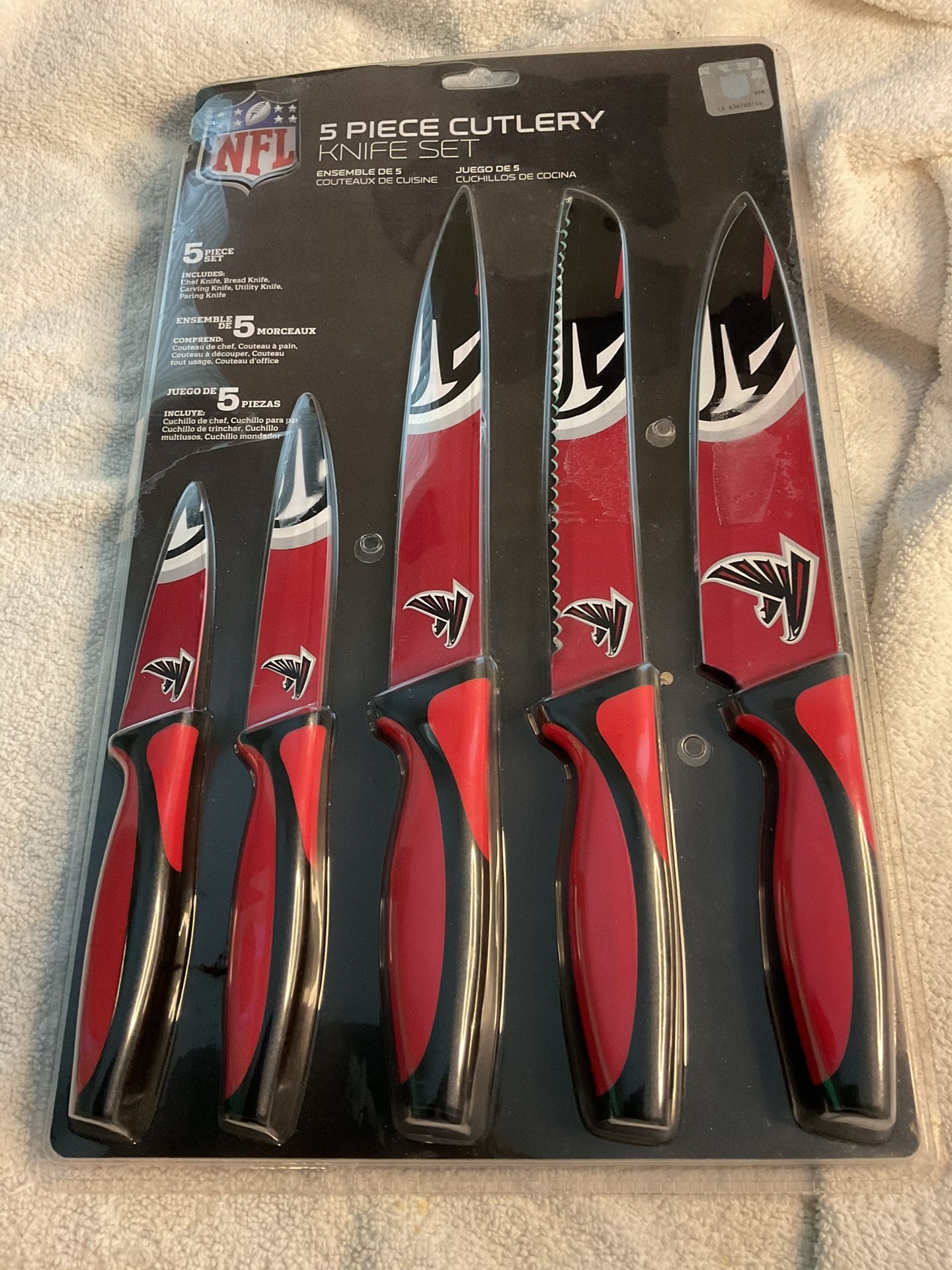 3 Pieces, Five Piece Knife Set. Large Cutting Board And One Falcon License Plate