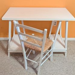 Wood Desk and Chair - White - Rustic