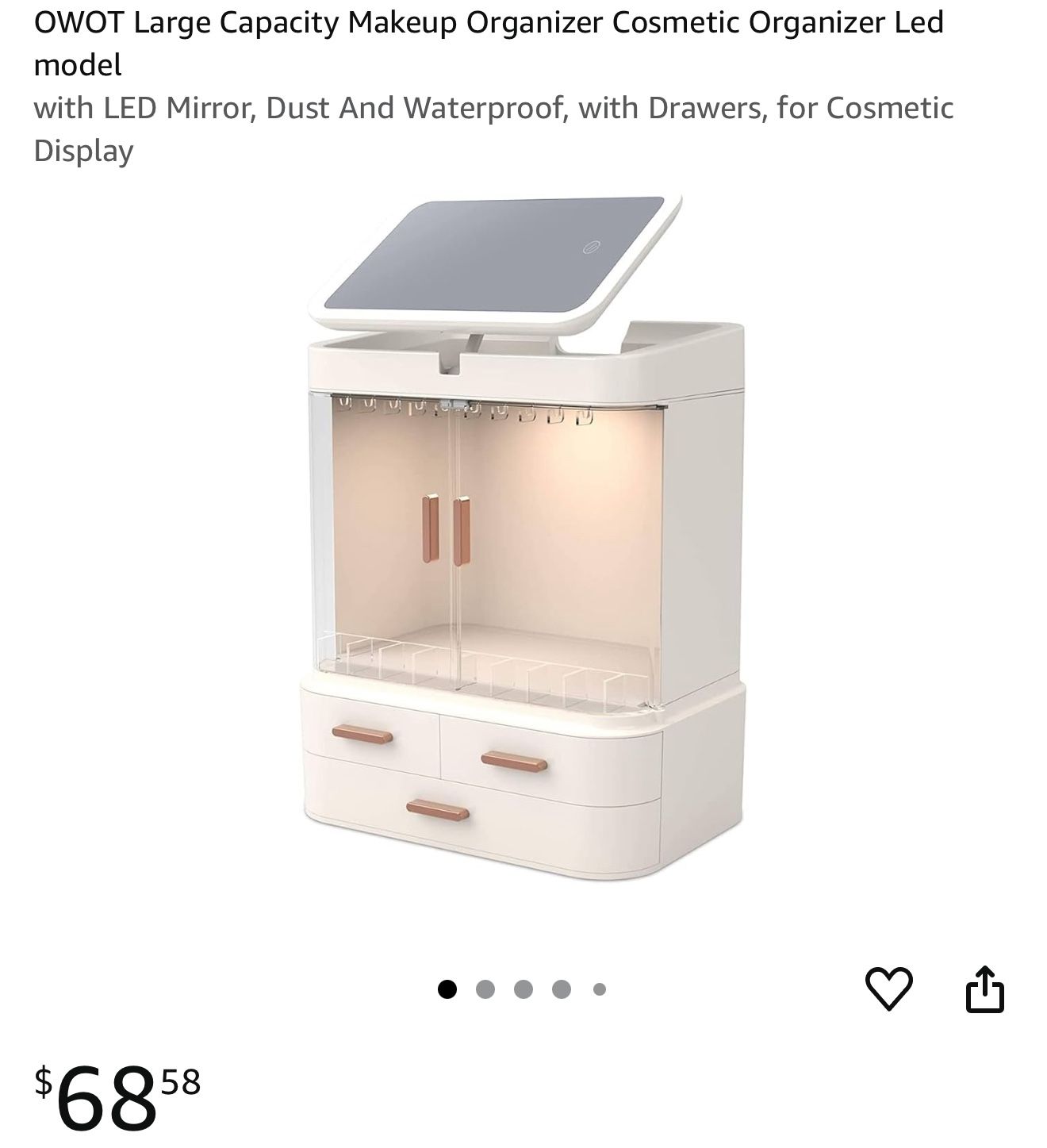 OWOT Large Capacity Makeup Organizer Cosmetic Organizer Led model with LED Mirror, Dust And Waterproof, with Drawers, for Cosmetic Display