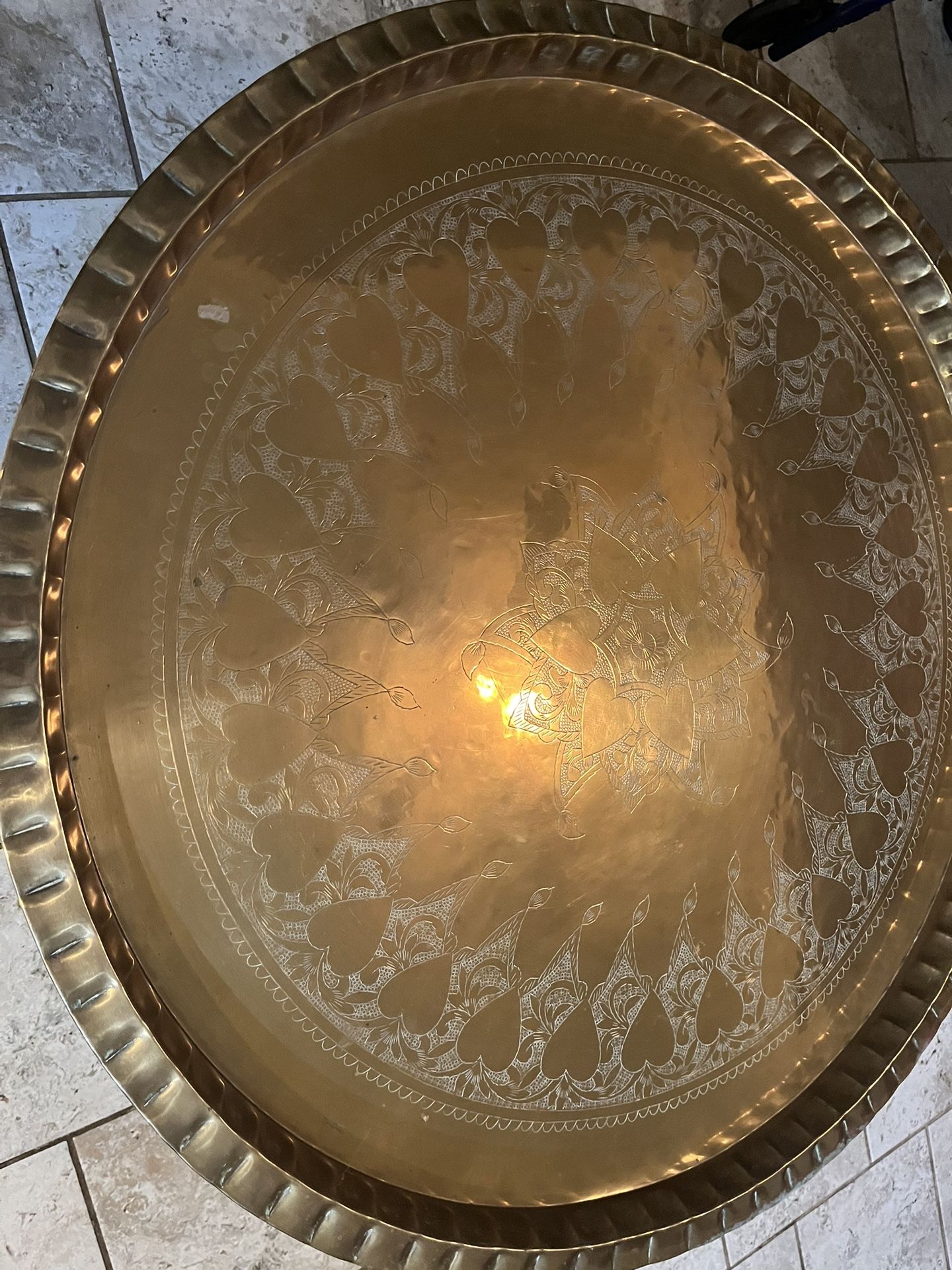 Antique Brass Table With Folding Base Vintage Heart $300