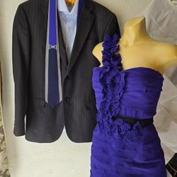 Valentine Couple!Ladies Small Purple Dress& Mens Suit Coat 40 R  MADE IN ITALY  Tie Is XtraLY