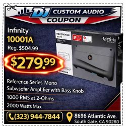 Infinity Reference Series 10001A Mono Subwoofer Amplifier With Bass Knob Control 2000 Watts 🚨 Payment Options Available 🚨 No Credit Needed 🚨 