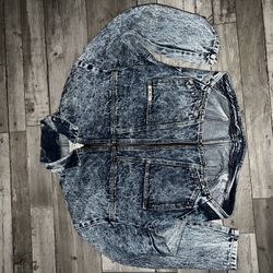 Vintage 80s acid wash cropped denim zip up jacket "for smart women"
