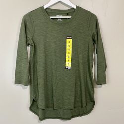 Kirkland Signature Women’s Cotton Slub 3/4 Sleeve Tee Green Size Small NWT
