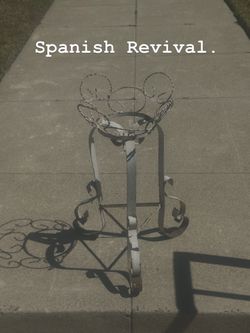 Don’t scroll on by; Vintage Early 60s Scrolled Iron Plant Stand w/Lotus Blossom Shaped Pot Holder: