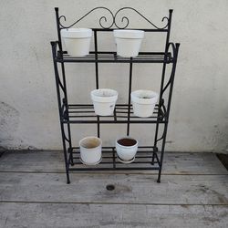 Wrought Iron Plant Stand And Small Pots