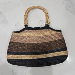 Wheat Straw Bamboo Handle Hand Bag