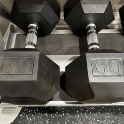 60 Lbs Rubberized Hex Dumbbell Set