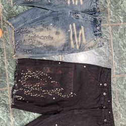 HELL STAR JEAN SHORTS BEZELED  (XL) (34-38W) 