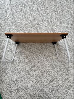Wooden laptop stand with white metal legs