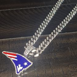 New England Patriots Iced Out Rhinestone Pendant Necklace