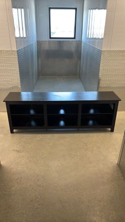 Modern Black TV Stand / Media Console – Storage Shelves
