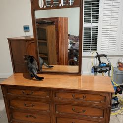 Vintage Wooden Dresser with 6 Drawers and a Mirror 