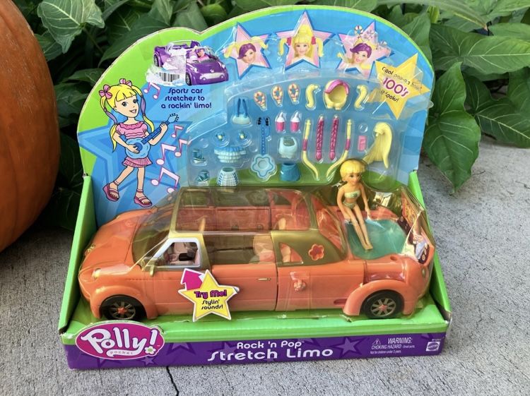 Vintage 2003 Mattel Polly Pocket Rock n Pop Stretch Limo Limousine Car Play Set