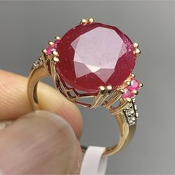 14K Solid Gold Genuine Ruby & Diamond Ring 