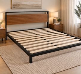Platform Bed Frame with Wood Headboard