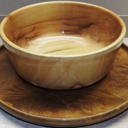 Vintage Myrtle Burl Wood 12" Platter Tray & 9" Bowl Set Oregon USA Salad Bread