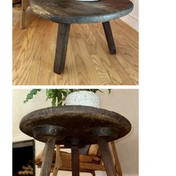 Small Antique Dark Wood End Table - Three Legs
