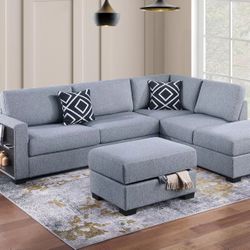 NEW 3pc Reversible Sectional Set W/ Ottoman