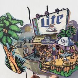 Miller Lite Neon Sign Vintage Beach Scene Bar Decor