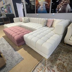 Lipa Ivory Velvet Sectional Sofa - Double Chaise sectional
