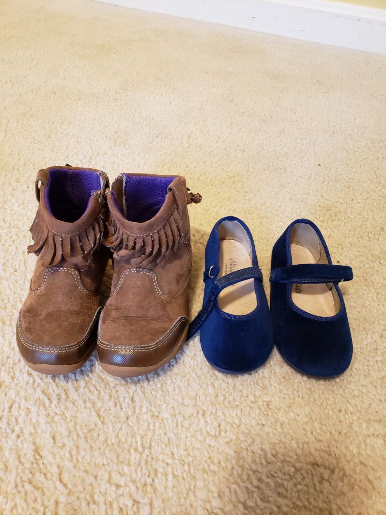 Toddler Size 8 side zip boots and blue suede dress shoes