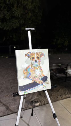 Colorful Dog on Skateboard Painting – Signed Modern Canvas Art 
