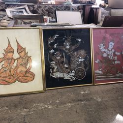 3 Vintage Thai Rubbings 