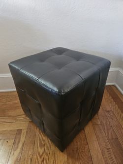 Black Faux Leather Tufted Ottoman Footstool