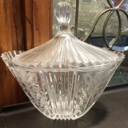 Vintage Crystal Lidded Candy Dish - Etched w/ Frosted Peacock Feathers (Made in Poland)