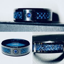 Black/Blue Diamond/Design Tungsten Carbide Ring