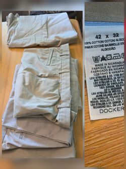 FREE - 4 Pairs Men's Khaki Pants - Size 42 x 32 (3 good, 1 fair)