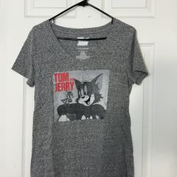 Tom & Jerry Juniors Shirt – Size L (Light Grey, V-Neck) 