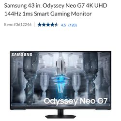 Samsung 43 in. Odyssey Neo G7 4K UHD 144Hz 1ms Smart Gaming Monitor