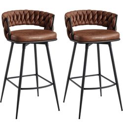 Pair of Brown Swivel Barstools - BRN30