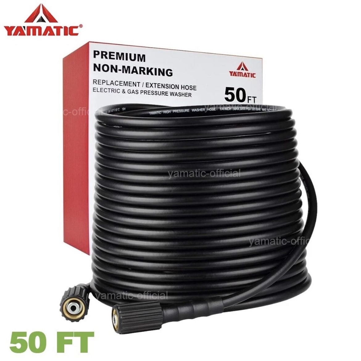 YAMATIC 3200 PSI Anti-Kink Pressure Washer Hose • 1/4 in, Brass M22-14mm, 50 ft